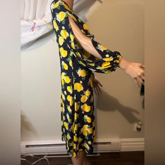 AVON Lemon Print Black Dress - Picture 4 of 10
